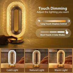 Oval Crystal Table Lamp Touch Control LED Light with 3 Levels Brightness Rechargeable Lamp Room Decor Night Light for Bedroom, Living, Home Office, Desk Decorations, Gift GenzVybs